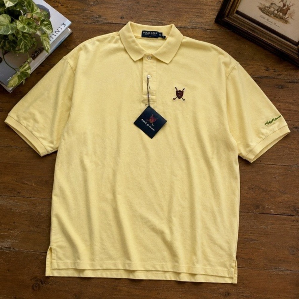 Vintage Polo Golf Ralph Lauren Crest‎ Polo Shirt Yellow XL USA